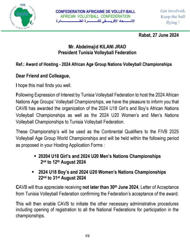Championnats d&rsquo;Afrique des U18 et U20 Filles et Garçons en Tunisie 2024