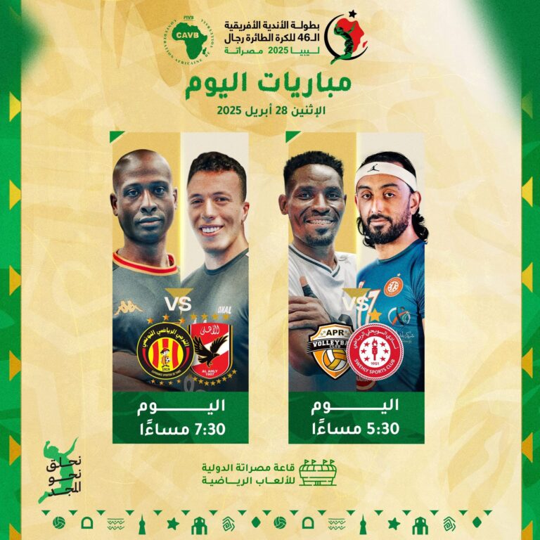Championnat d’Afrique des clubs de volleyball masculin à Misurata en Libye :résultats des matchs du lundi 28 avril 2025