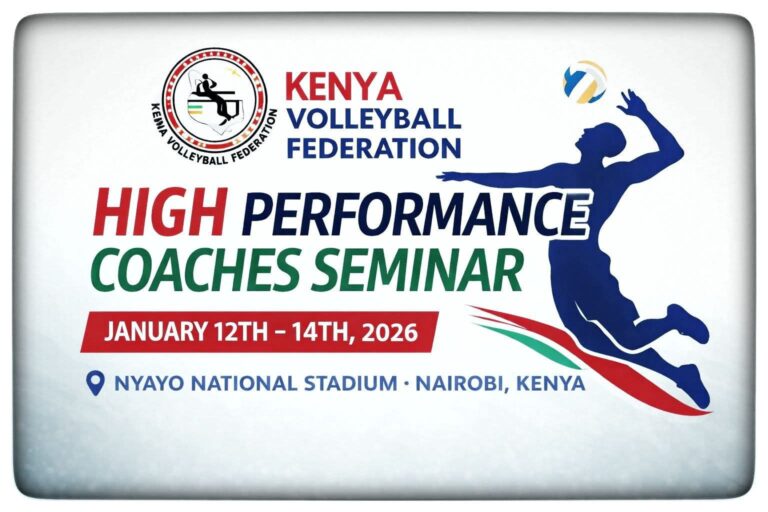 La Fédération kényane de volleyball (KVF) a annoncé l&rsquo;organisation d&rsquo;un séminaire de haut niveau pour entraîneurs, qui se tiendra du 12 au 14 janvier 2026 au stade national Nyayo de Nairobi.