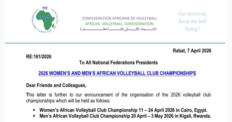 La CAVB annonce des décisions clés pour les Championnats d’Afrique des clubs 2026